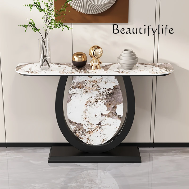 Italian light luxury rock slab entrance table light luxury home semi-round end view table designer fashion