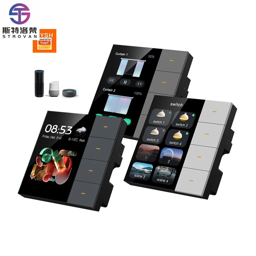 

STLF Tuya Zigbee Gateway 3.5 Inch Smart Switch Touch Control Wall Multi-functional Radar Induction 4 Dimming Lights 8 Scene