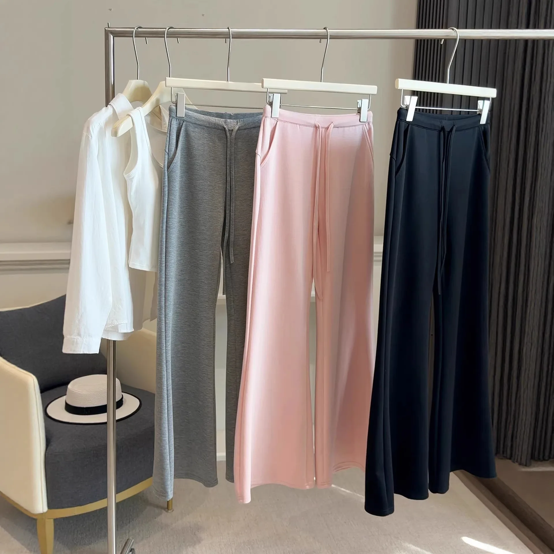 

Весенние хлопковые леггинсы с высокой талией, вязаные, повседневные, свободного кроя, для йоги и спорта, женские брюки-клеш с микро-расклешением