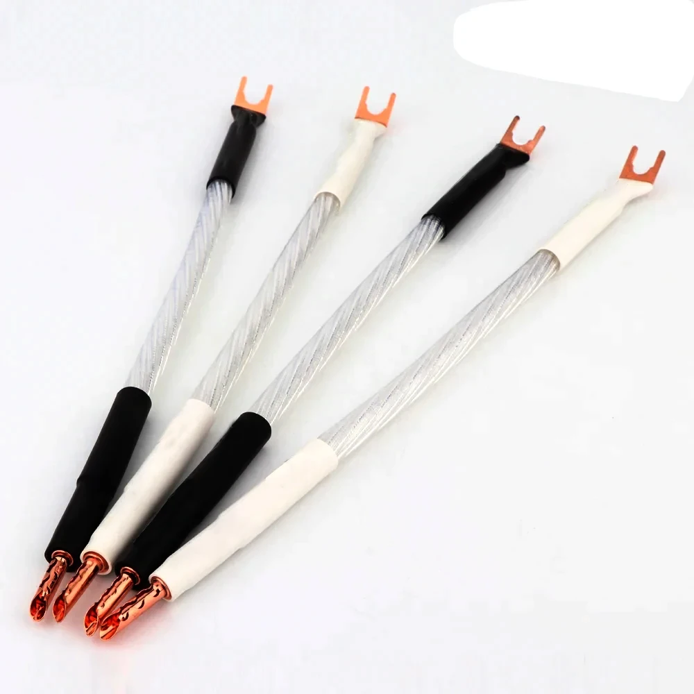 4 szt. Mostek/Przewód połączeniowy głośnikowy, srebrny mostek połączeniowy, kabel Y Spade do Y Spade, przewód połączeniowy głośnikowy