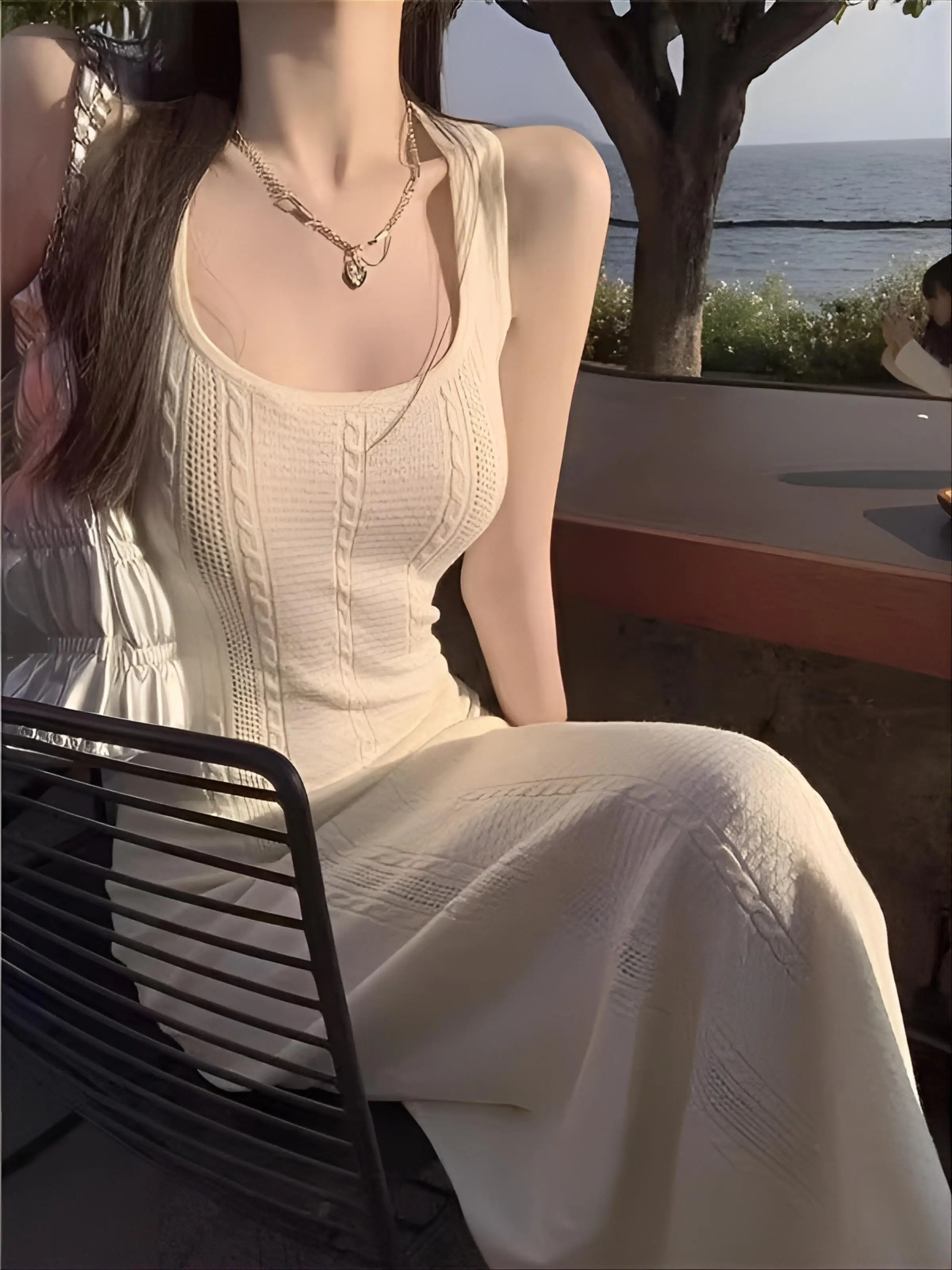 

Knitted Sleeveless Dresses Woman Summer Womens Fall Rib Alt-Goth Stripes Bat-Sleeve Ruffle Bow Loose-Fit Zip-Up Club Slimming OL