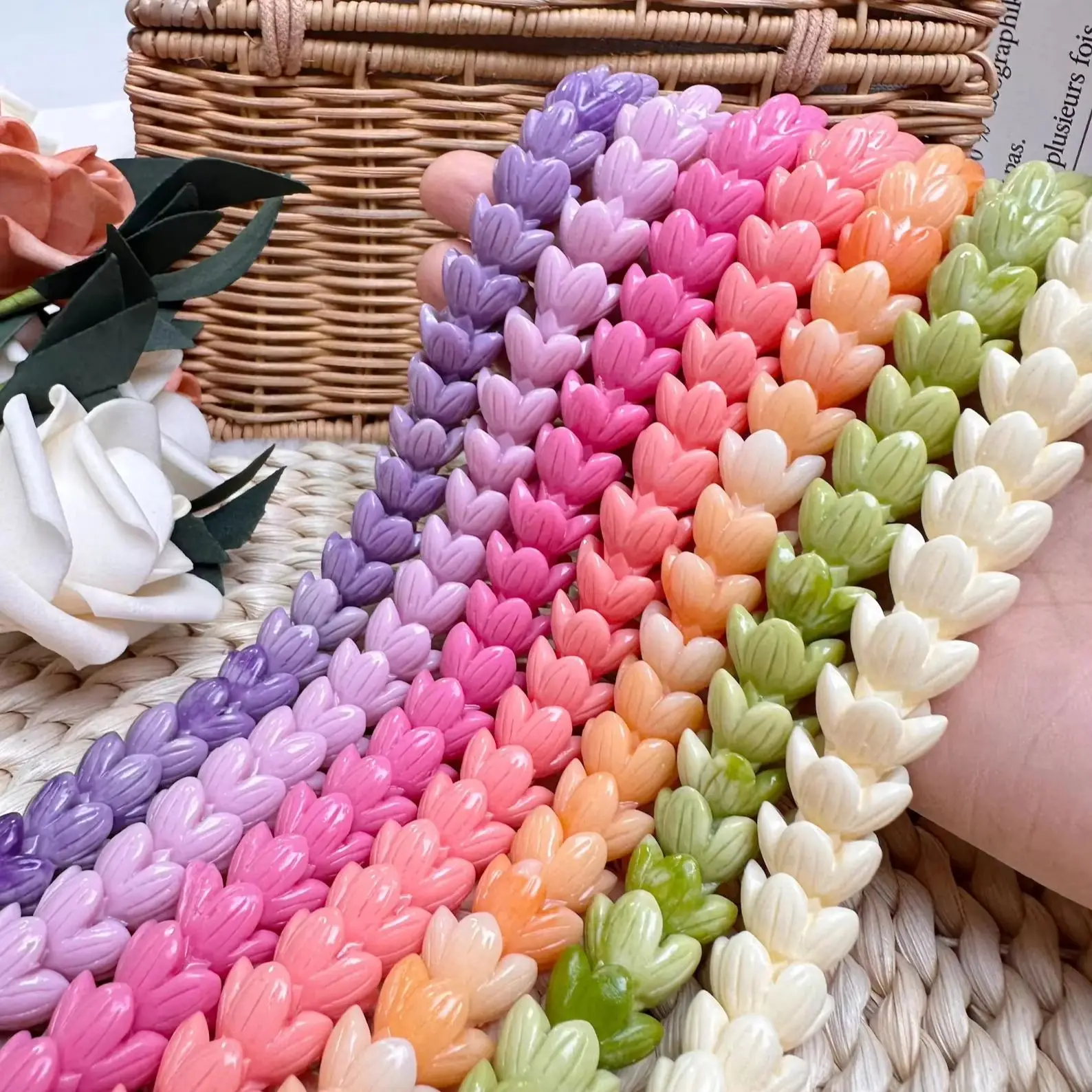 24pcs 10x13mm Hawaiian Coral Powder WATERPROOF Non-Fading Flower Beads
