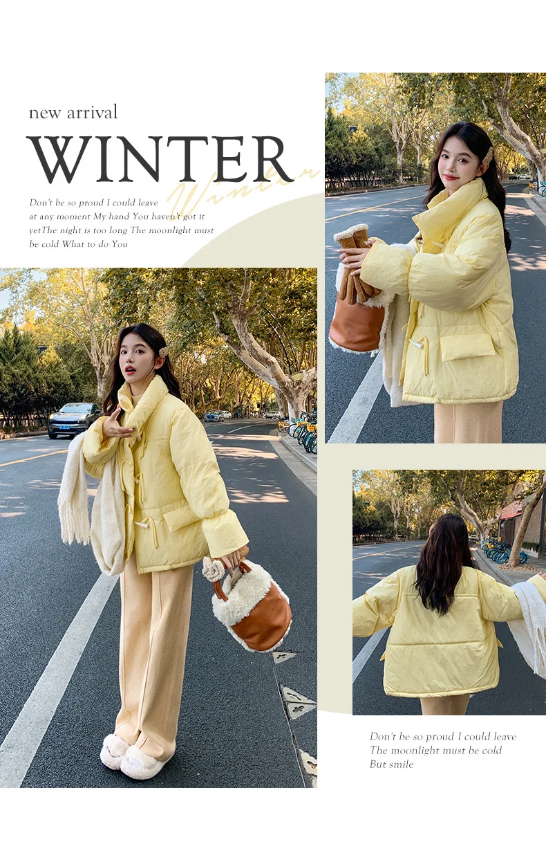 Korean Sweet Short Down Cotton Jacket for Women Stand Collar Toggle Button Puffer Parkas Woman Loose Candy Color Padded Jacket