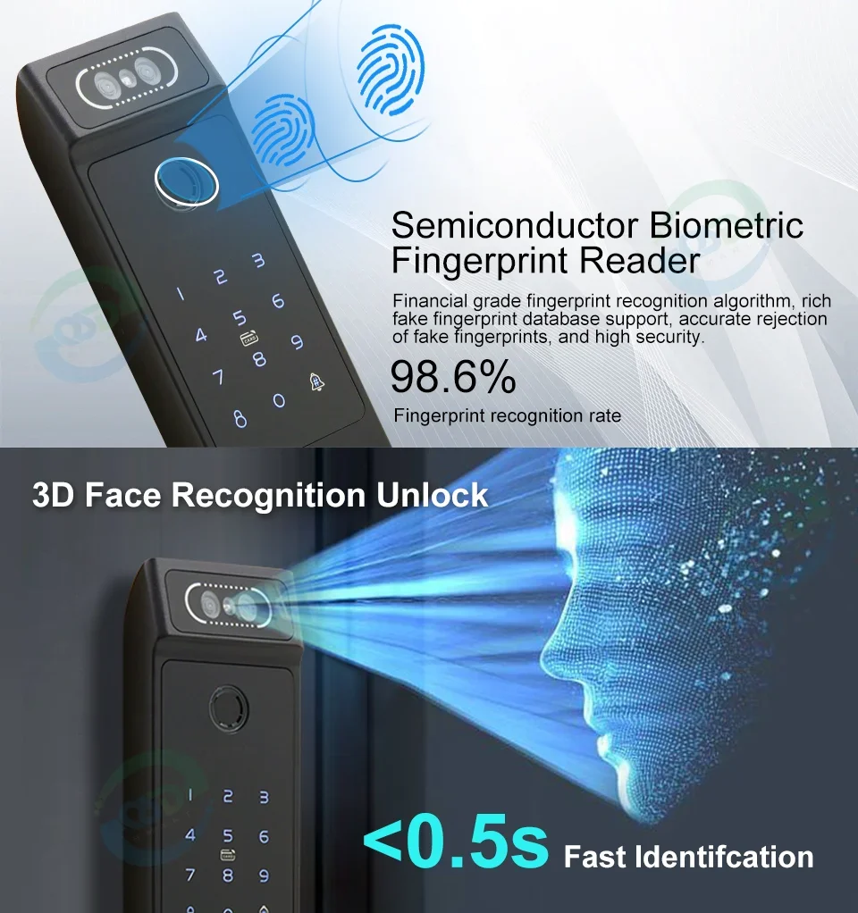 Tt Smart Door Home Security Fingerprint Digital Face Facial Recognition Handle With Touch Keypad Bluetooth 3 D