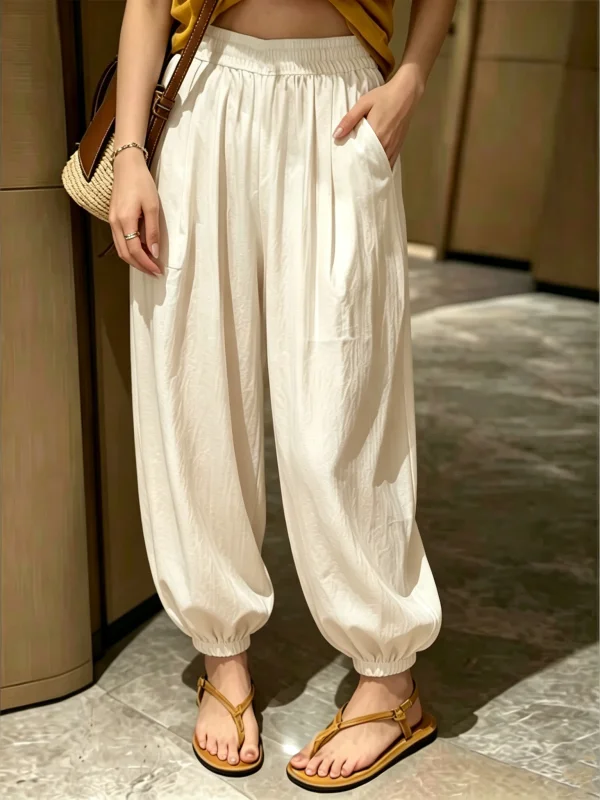 

Ladies High Waist Straight Leg Ice Silk Lantern Pants Summer Thin Breathable Casual Trousers Loose Fit Polyester Fiber