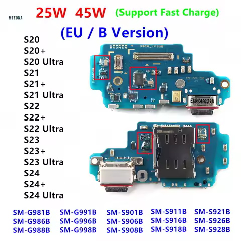 USB Charging Port Board For Samsung S22 S21 S20 S23 S24 Plus Ultra S908B/DS Charge Dock Connector Flex Cable Repair (EU Version)