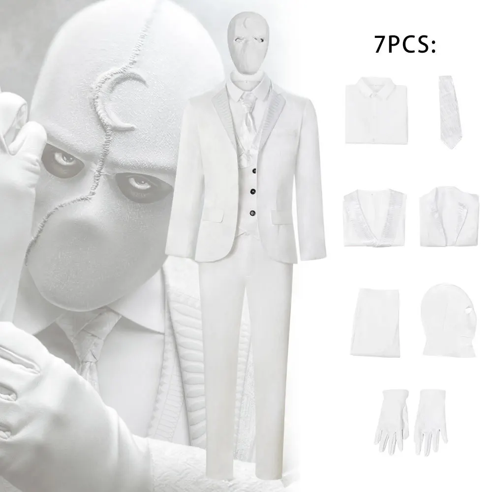 

Movie Mister Mr Moon Knight Marc Spector Khonshu Cosplay Costume Halloween Adult Outfit Superhero White Uniform Suit