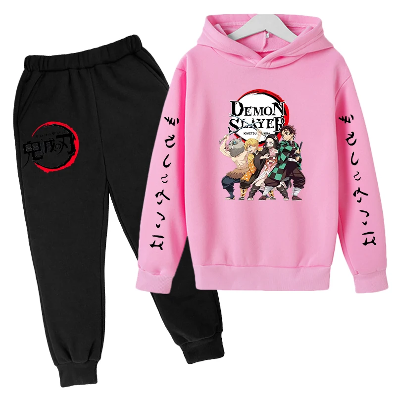 Spring Autumn Clothes Age 3-12 Girl Boy Children Hoodie +Pants Suit Kids Coat Fashion Leisure Anime Devil Killer Print