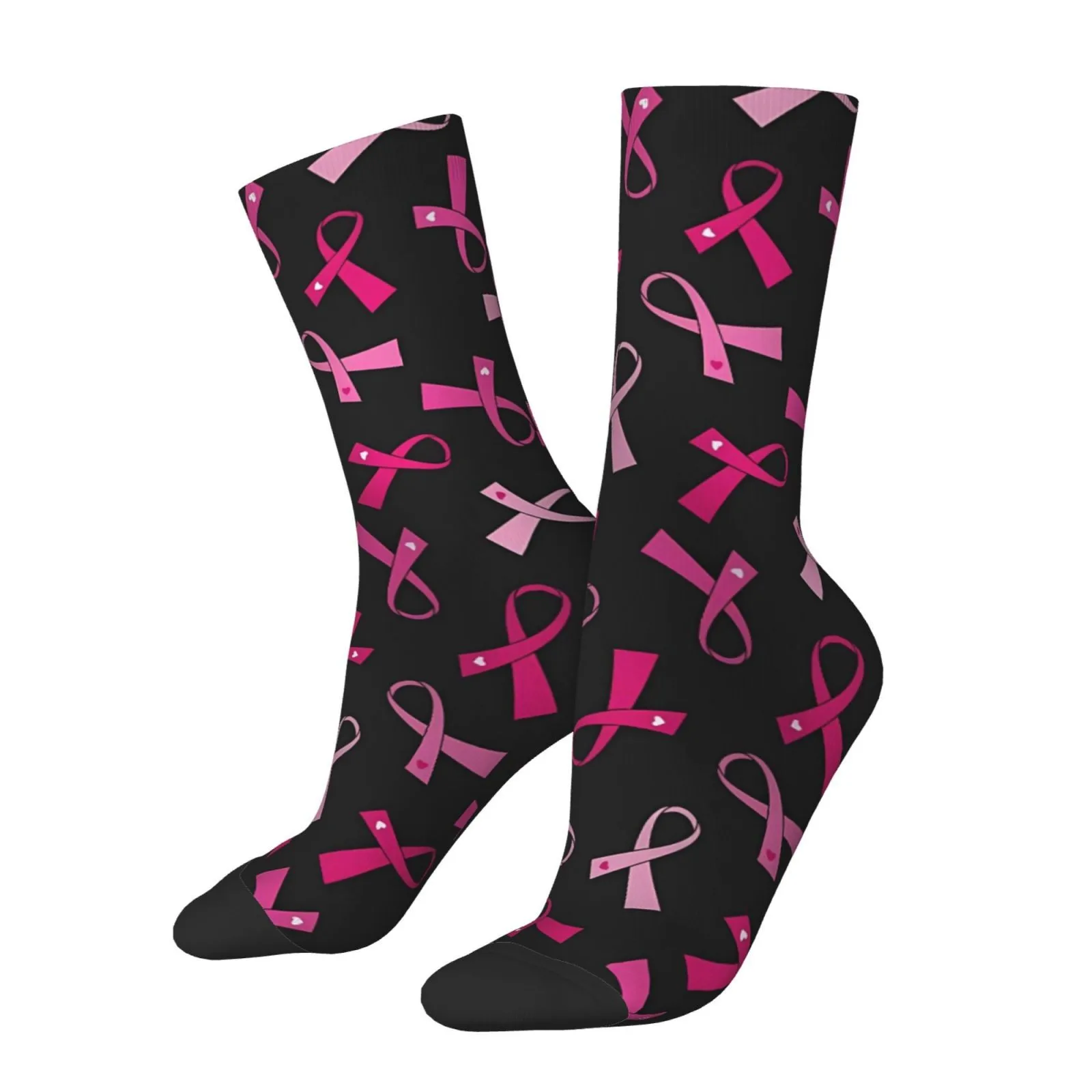 Breast Cancer Awareness Ribbon Print Unisex Mid-Crew Socks Breathable Casual Athletic Socks