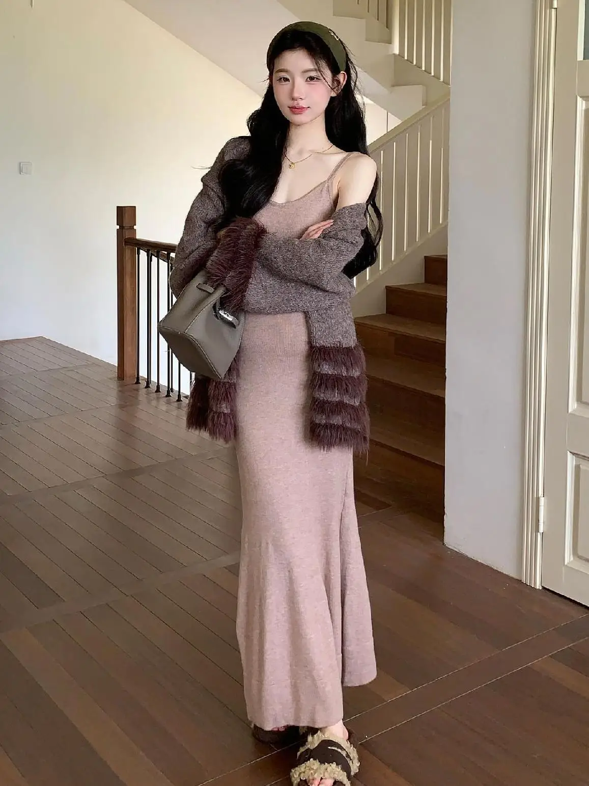 maternity-dress-korean-style-long-slimming-strap-dresses-for-pregnant-women-comfortable-cotton-high-elasticity-a-line-skirts