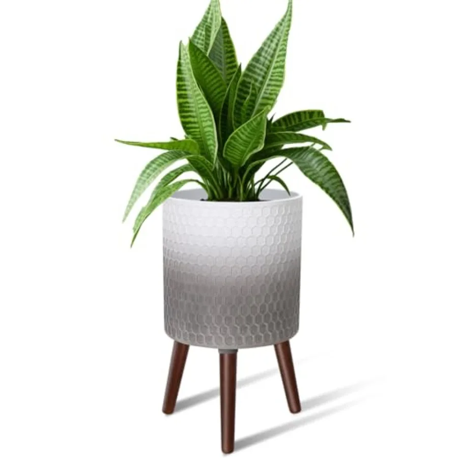 

Indoor Plant Pot with Walnut Color St Embossed Flower Pot with Drainage Holes Large Modern Planters for Indoor Plants