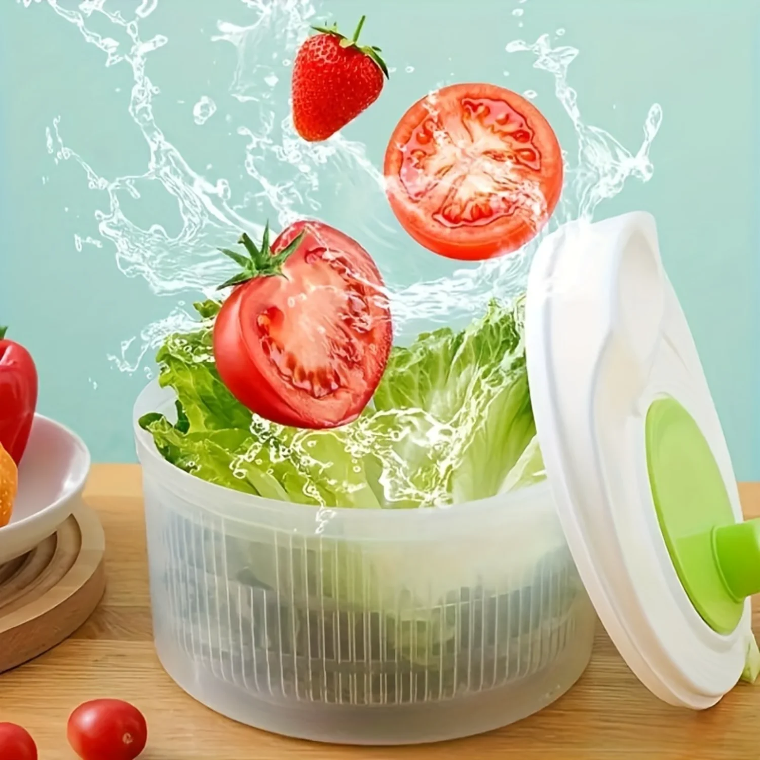 

Salad Dehydrator & Vegetable Cutter Combo - Household Drain Basket for Vegetables, Fruits, Cucumbers, Potatoes