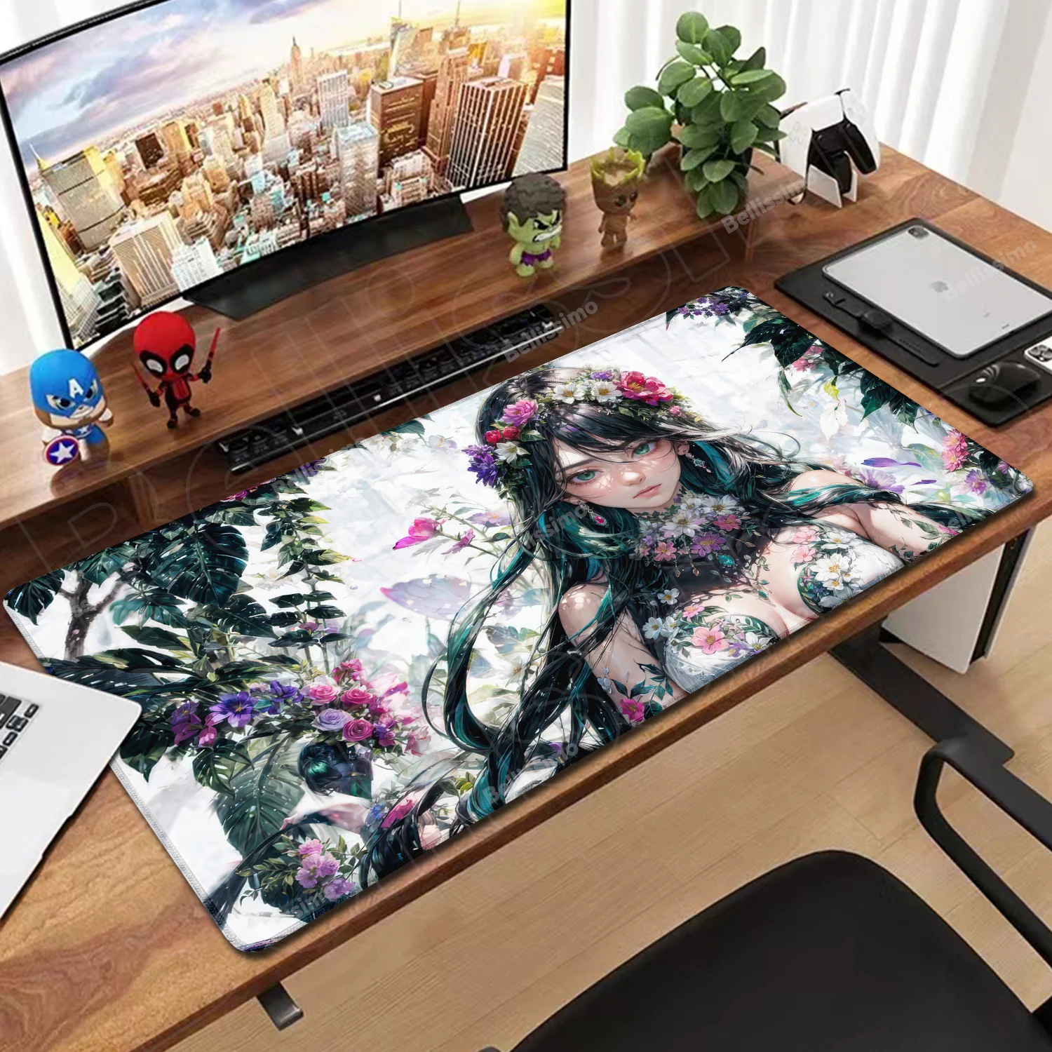 

New Mouse Pad Laptop Gaming PC Accessories Mousepad XXL Anime Girl Flowers Keyboard Rug PC Kawaii Gamer Cabinet RUbber Desk Mat
