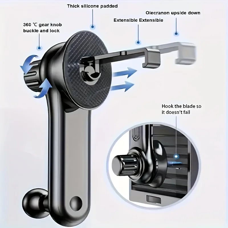 

Car Phone Mount with Stable Gravity Lock, Anti-Shake Design, Waterproof ABS Material, Adjustable Air Vent Grip