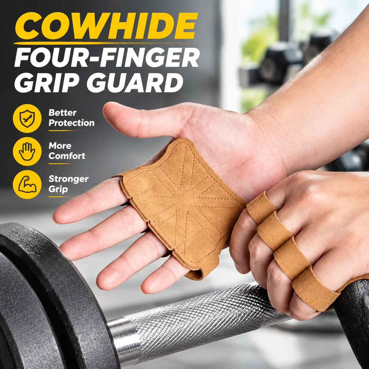 Cowhide Four-Finger Grip Guard Fitness Equipment for Better Exercise Protection and Comfort