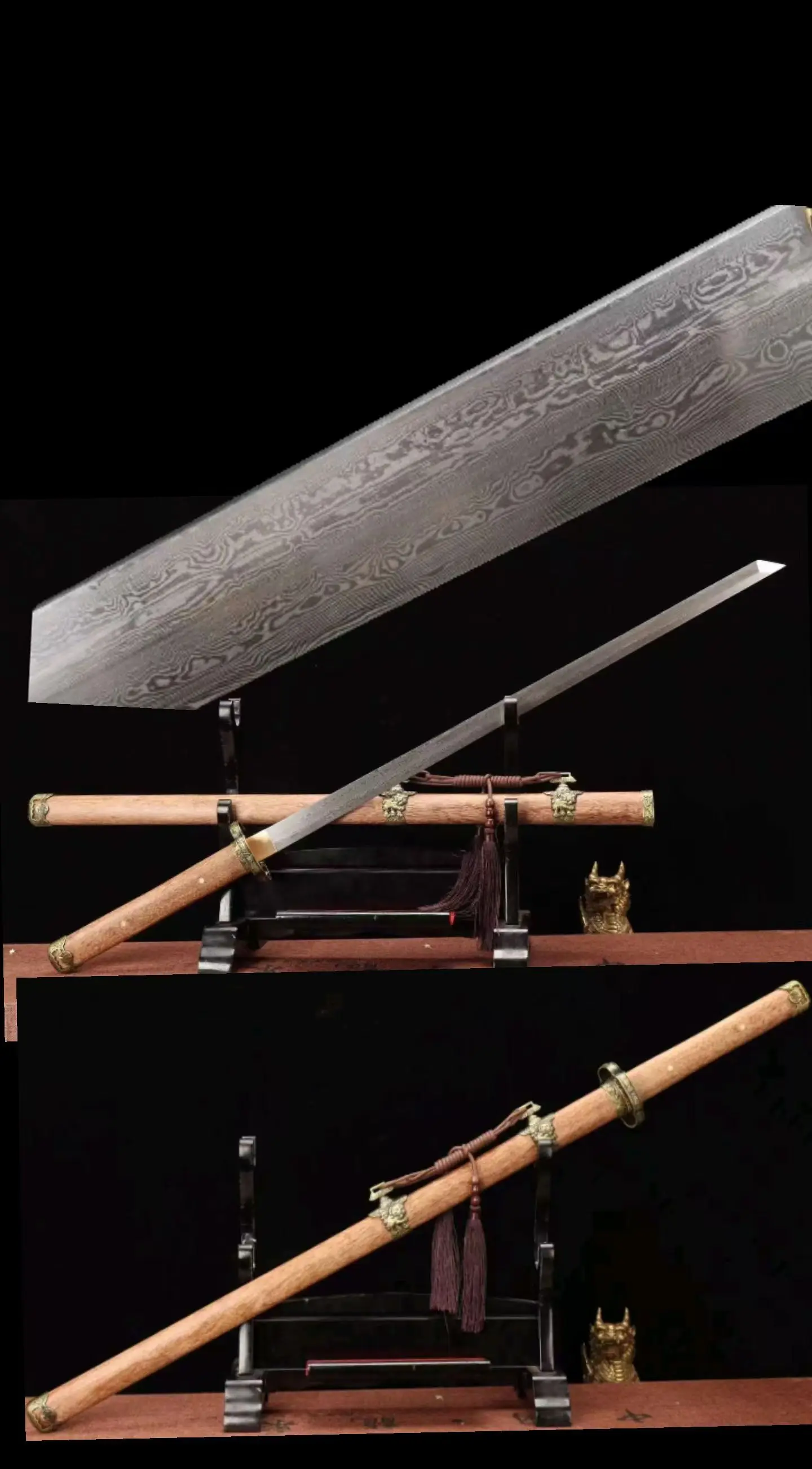 Chinese Kungfu Battle Sword,Real Multi Refined Patterned Steel Blade,High Performance,608 Folded Forged,Rosewood Sheath,Unharden