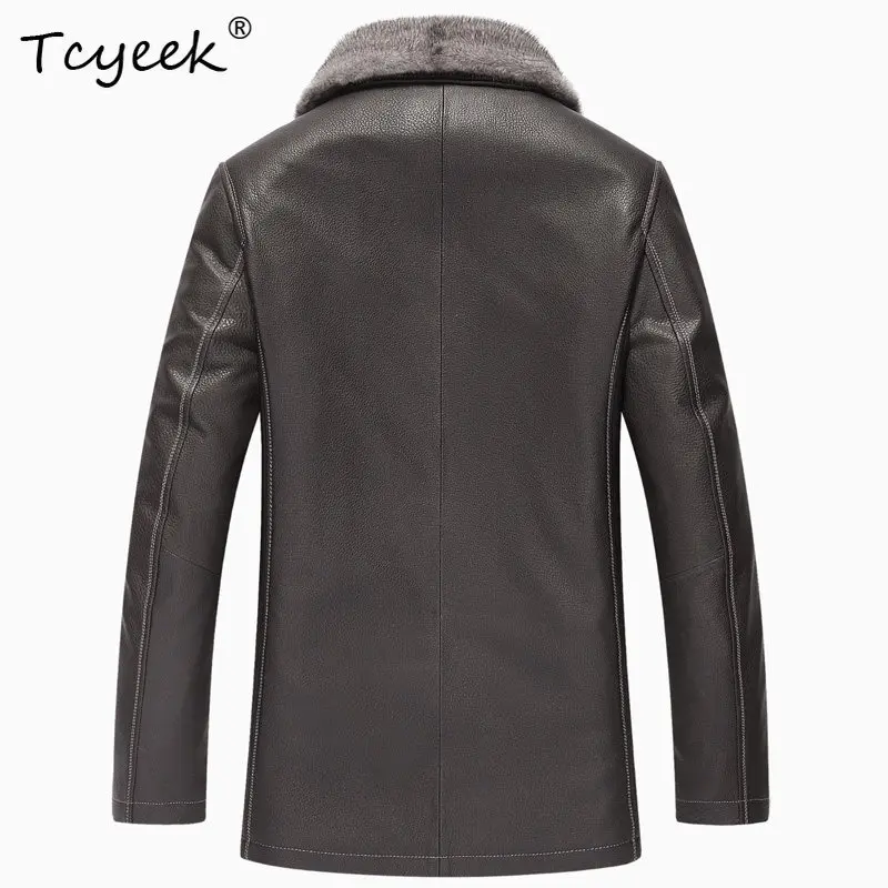 Tcyeek Natural Cross Mink Coat Man Top Layer Deerskin Real Leather Jacket Men Clothes Real Fur Winter Jacket Mid-length Trendy