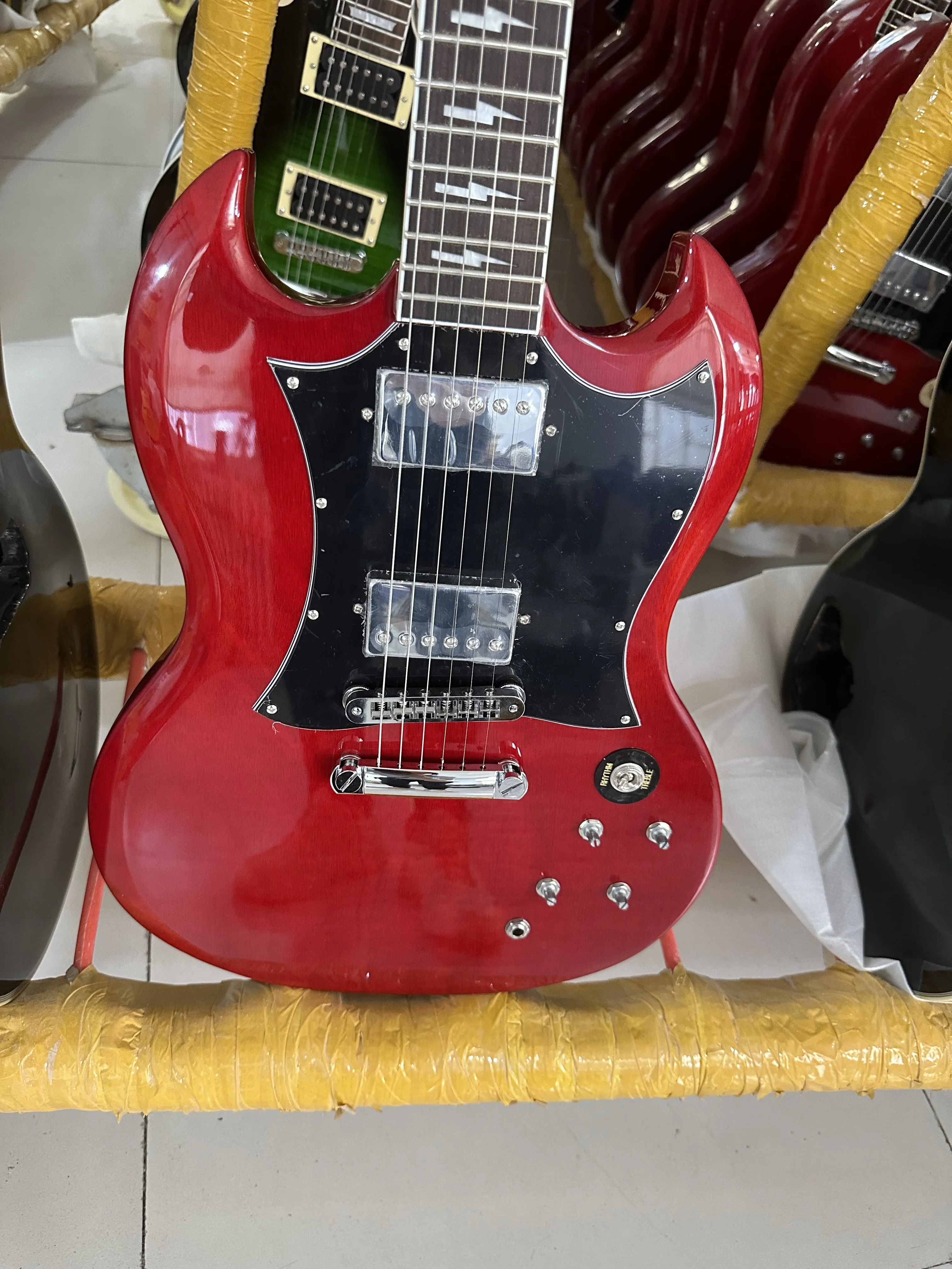 SG electric guitar, wine red, lightning inlay, silver accessories, in stock, lightning free shipping