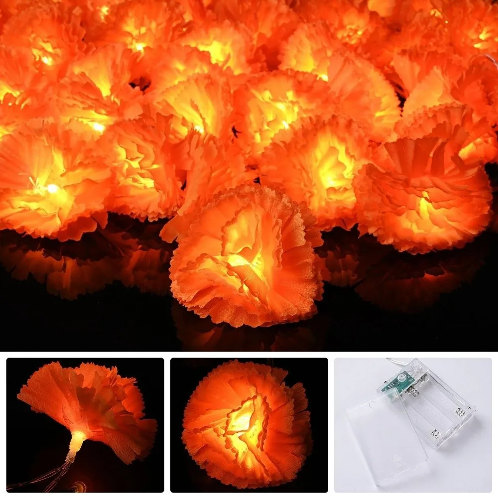 New 1.5/3 Meters Marigold Garland​​ LED Reusable Pooja Marigold Flowers​​ Battery Powered Marigold Flower Garlands Indian Décor
