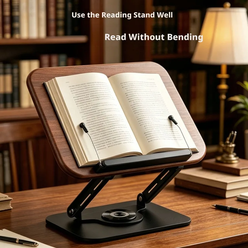 360-rotating-walnut-grain-book-stand-adjustable-height-angle-desk-reading-rack-for-office-study