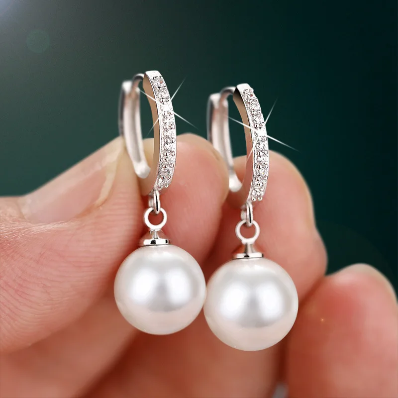 Fine Freshwater Pearl 925 Sterling Silver Earrings Crystal Jewelry for Wemon Wedding Gift Party