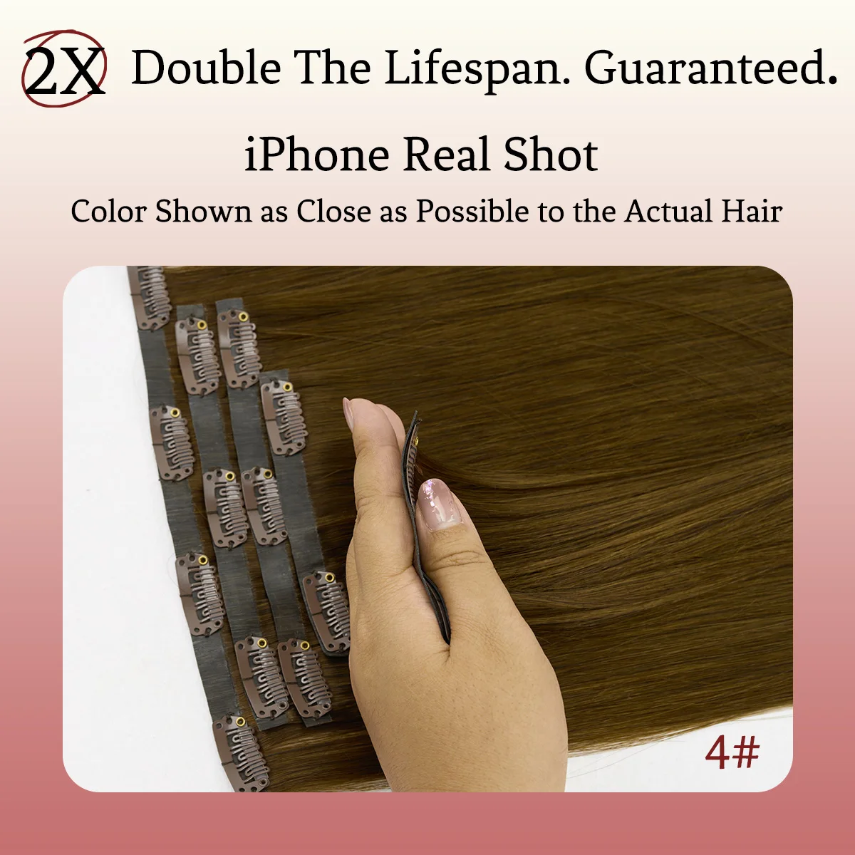 LOVELINE وصلات شعر بمشبك غير مرئي شعر بشري أوروبي 7 قطع مع 16 مشبك 14–24 بوصة وصلات بمشبك للحجم المضاف #3