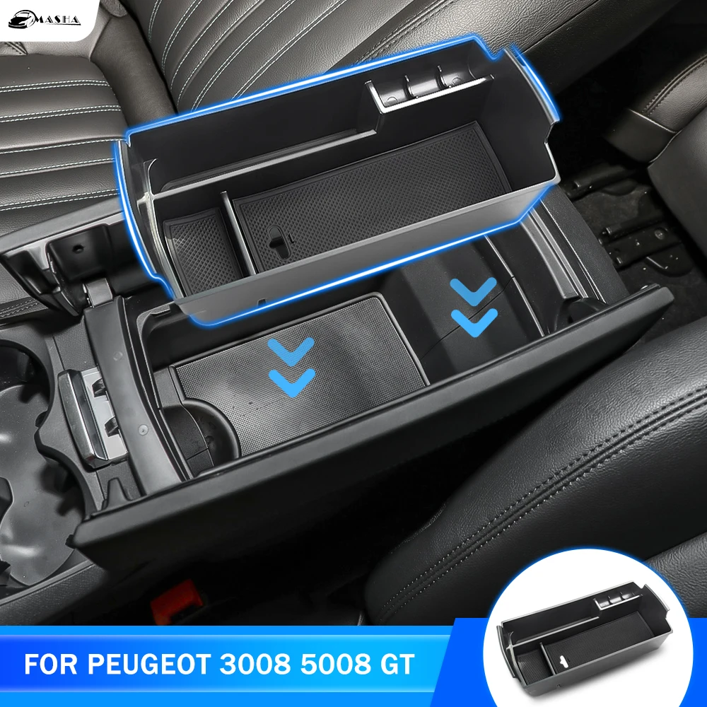 

Car Armrest Box Storage For Peugeot 3008GT 3008 5008 2017 - 2020 2021 2022 2023 Central Console Storage Box Interior Accessories