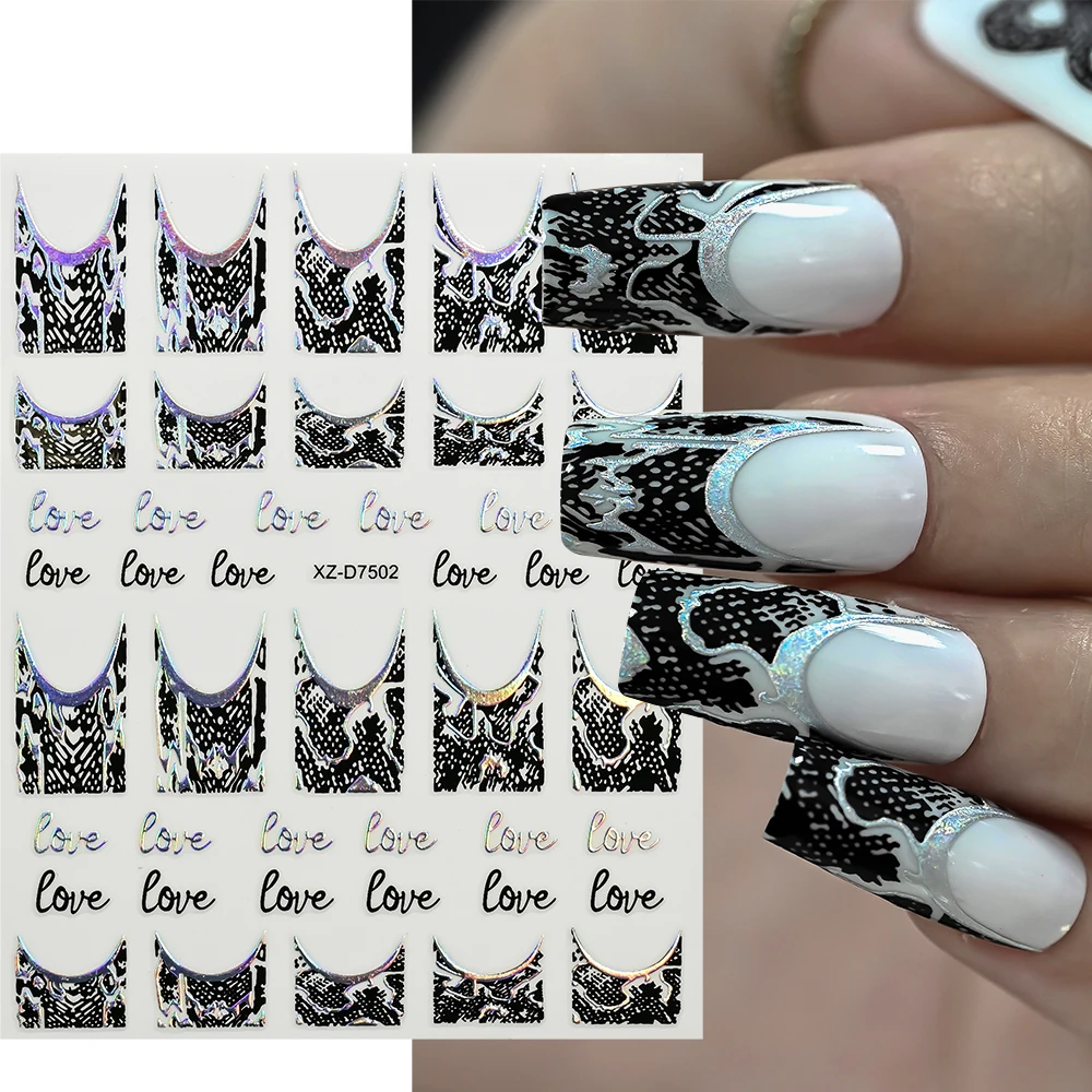 12 stks/set Laser Zilveren Slang Nagelstickers Retro Dieren Slangenprint Franse Nagelstickers 10*8 cm Zelfklevende Slang Nagelschuivers