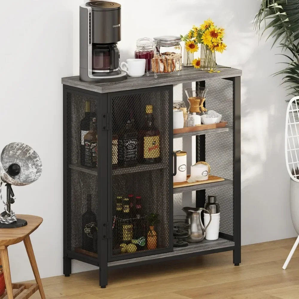 

Small Coffee Bar Cabinet For Liquor & Wine, Farmhouse Storage Cabinet For Home Kitchen, Wood Sideboard Buffet Station Cabinets|