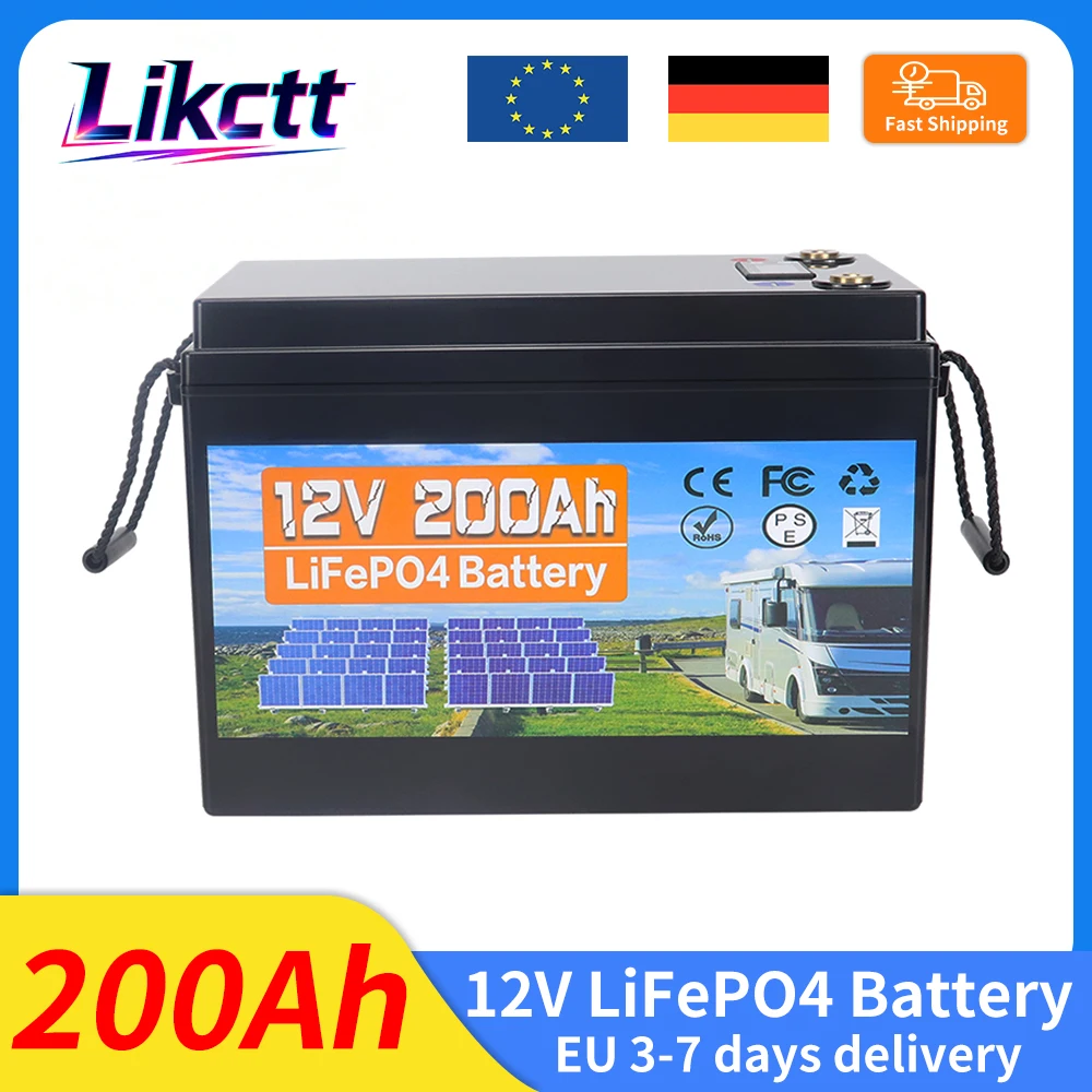 12V 200Ah LiFePO4 Lithium-Batterie mit 100A BMS, 9000+ Zyklen für Wohnmobile, Offroad-Fahrzeuge, netzunabhängige Angelboote, Solarsystem-Batterie
