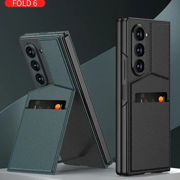 일반 가죽 쉘 필름 통합 보호 케이스, 삼성 ZFold6 휴대폰 케이스, 카드홀더 Fold6 에 적합