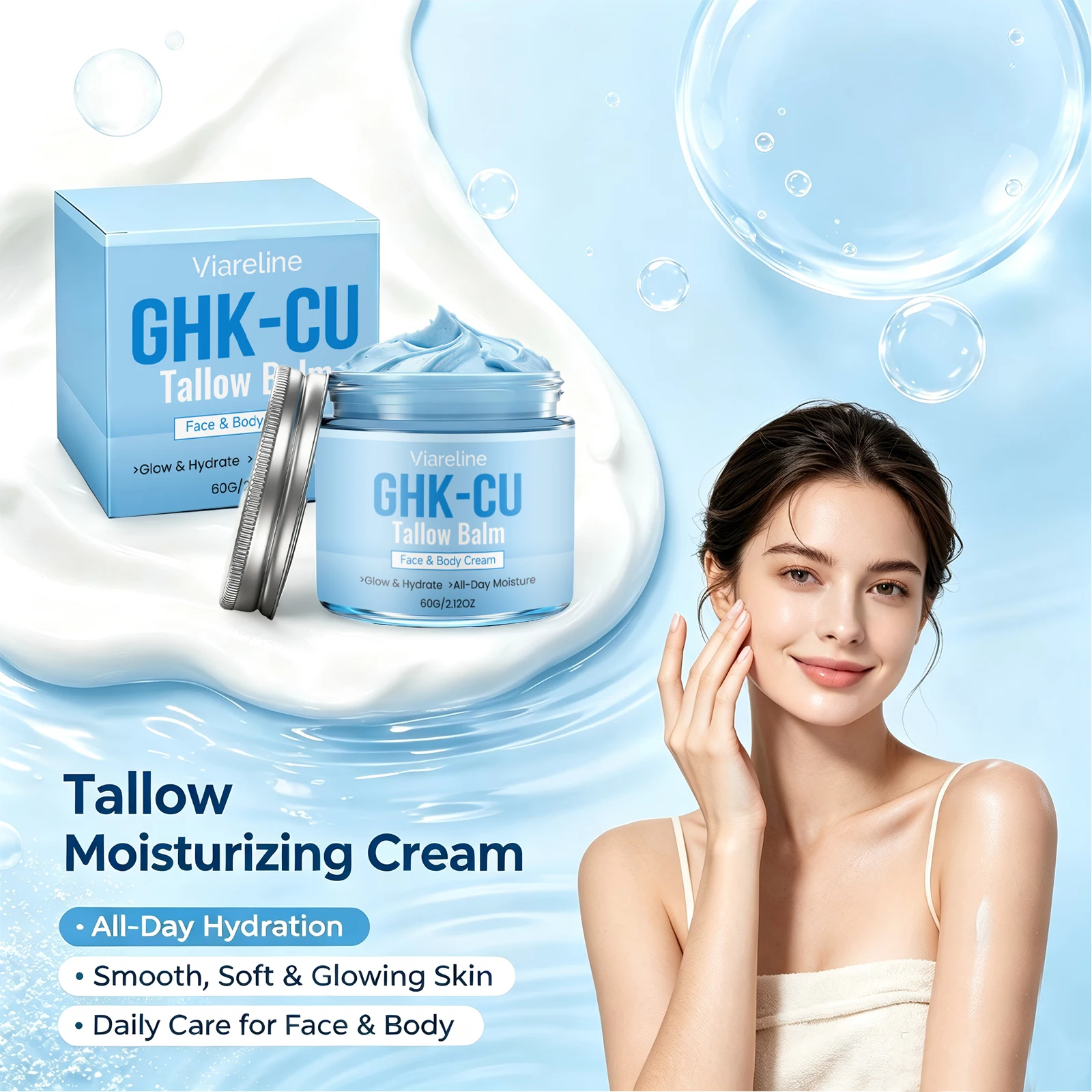 Ghk‑cu Tallow Balm Tallow Moisturizing Face and Body Cream Firming and Brightening Evens Skin Tone Hydration Skin Care Cream