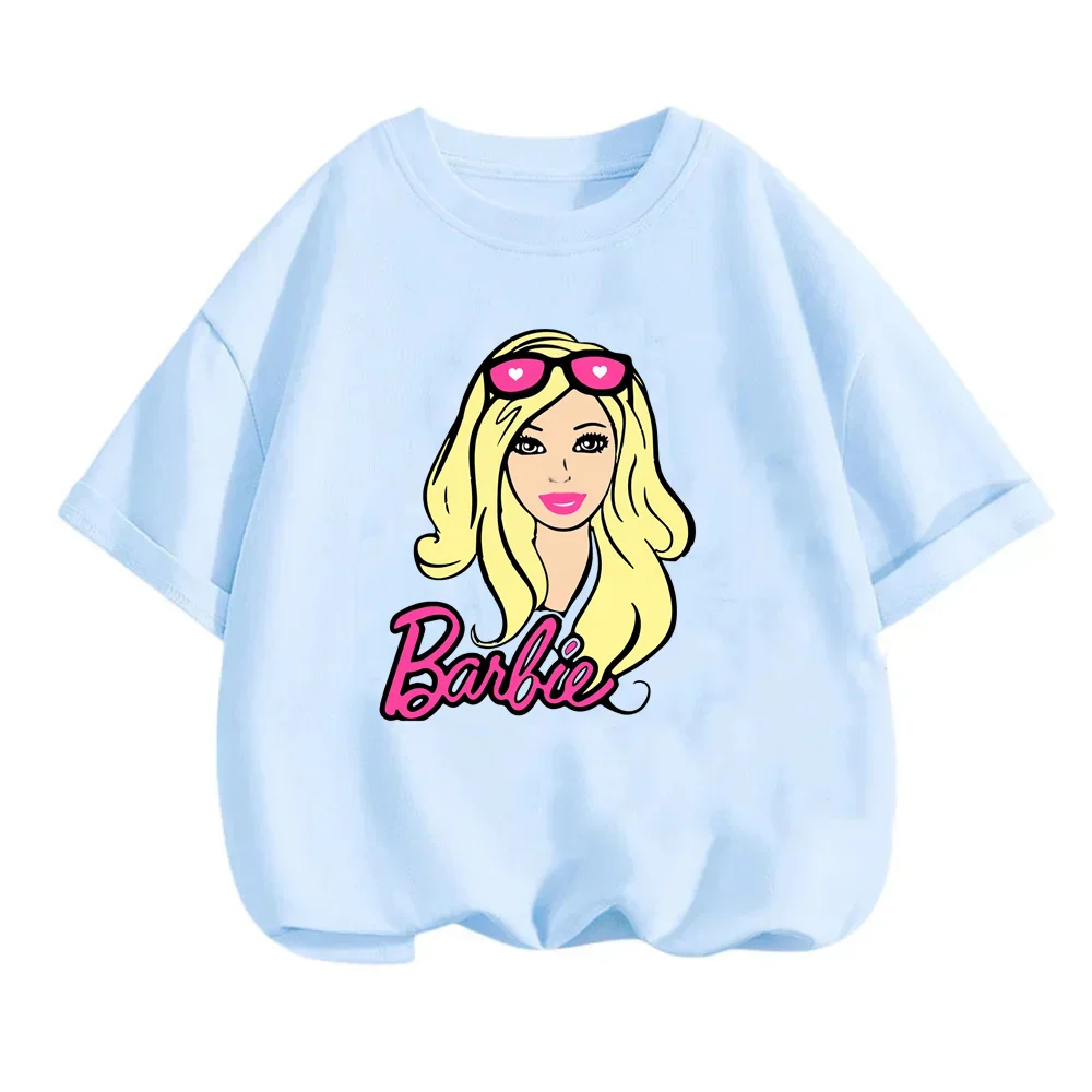 T-shirt décontracté à manches courtes en coton pour femmes, haut décontracté, confortable, polyvalent, grande taille, lettre imprimée Barbie, adt