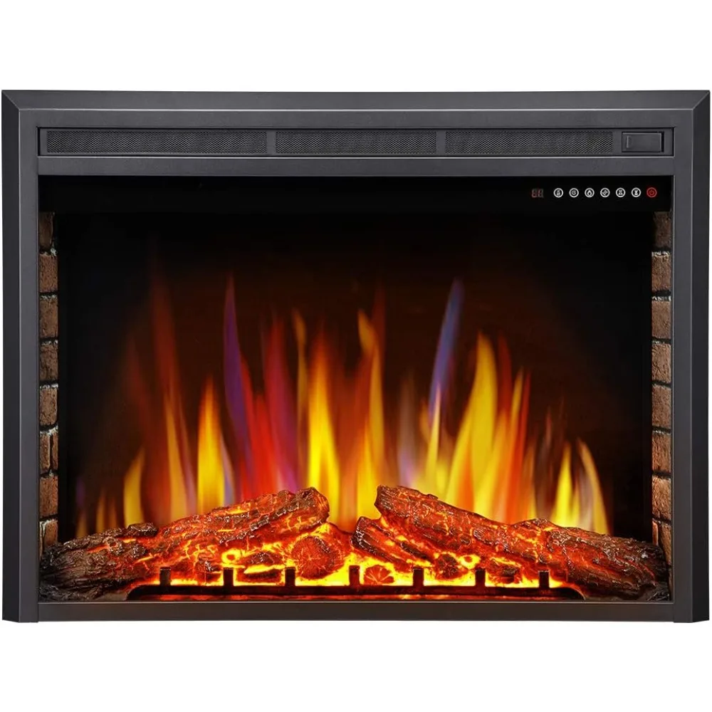 Electric Fireplace Insert, Freestanding & Recessed Electric Stove Heater, LED Adjustable Flame with Burning Fireplace Logs Touch