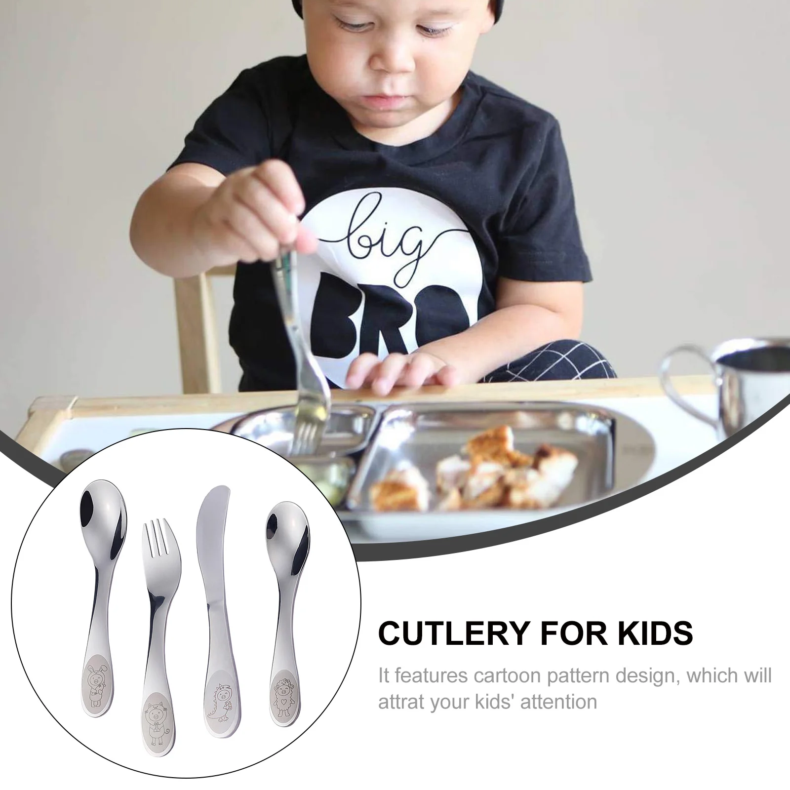 

4pcs Kids Dinnerware Set Stainless Steel Fork Spoon For Children Party Cutlery Baby Utensil Kids Flatware Festival Gift