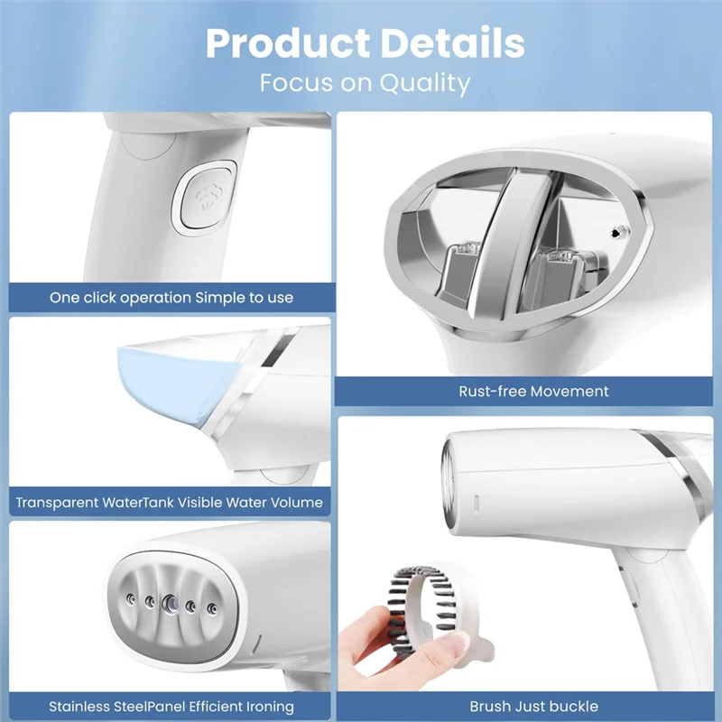 B58B-Foldable Mini Garment Steamer - Travel-Friendly Steam Iron With EU Plug For Quick Wrinkle Removal