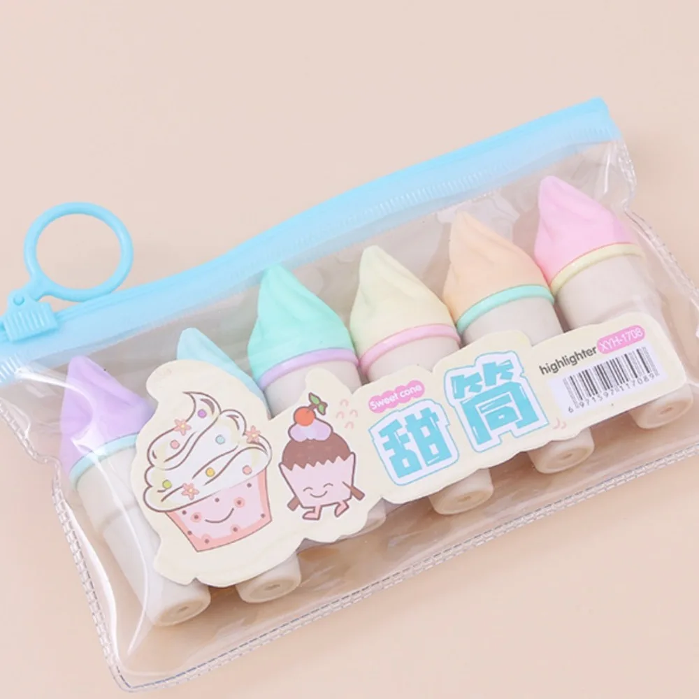 6Pcs/Lot Kawaii Glitter Marker Pens Cartoon Ice Cream Mini Graffiti Marker Paint Marker Pen Office Highlighters