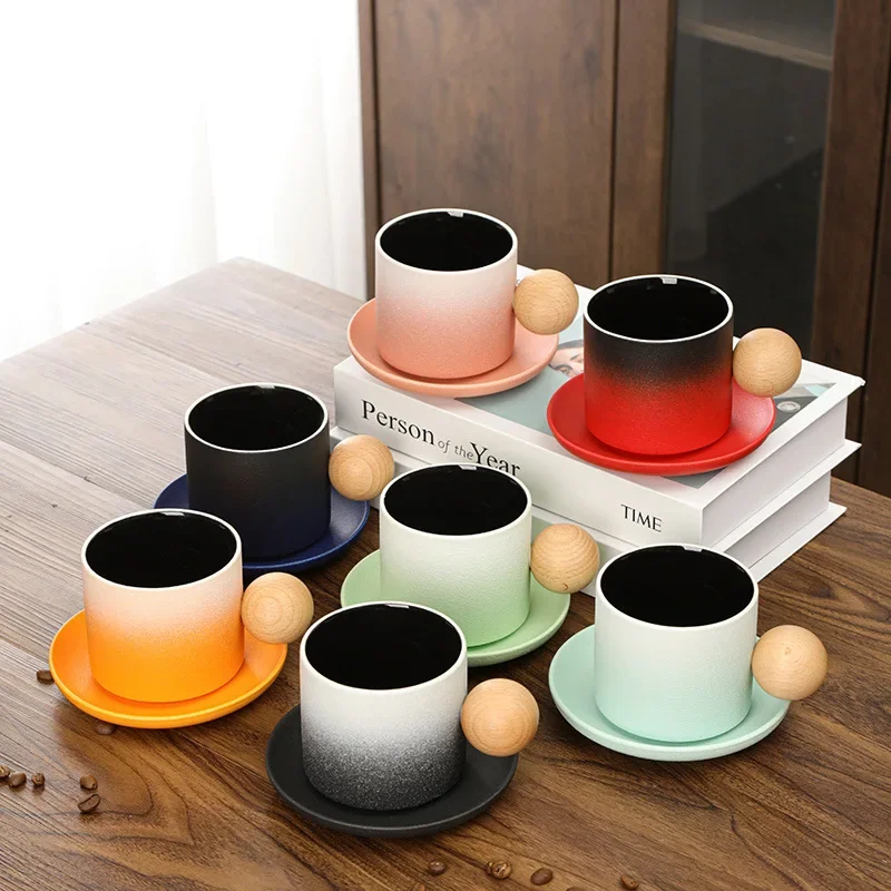 

Creative Gradient Ceramic Coffee Mug Light Luxury Style Souvenir Mugs with Saucer Breakfast Milk Cups for Office Gift Drinkware