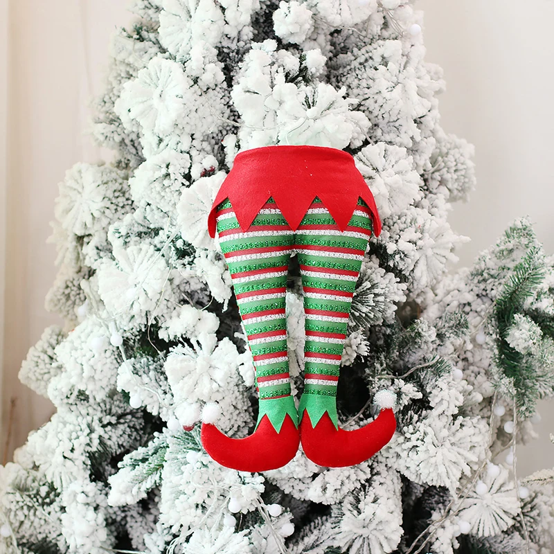 New Christmas Elf Ornaments Cute Elf Legs Tree Hanging Decorations For Wall Window Indoor Outdoor Party Supplies Hot Sale