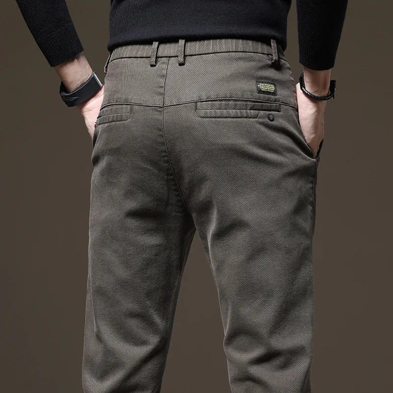 2023 Autumn New Men\'s Slim Straight Casual Pants Elastic Waist Fashion Korean Cargo Pants Brand Trousers Black Coffee Gray