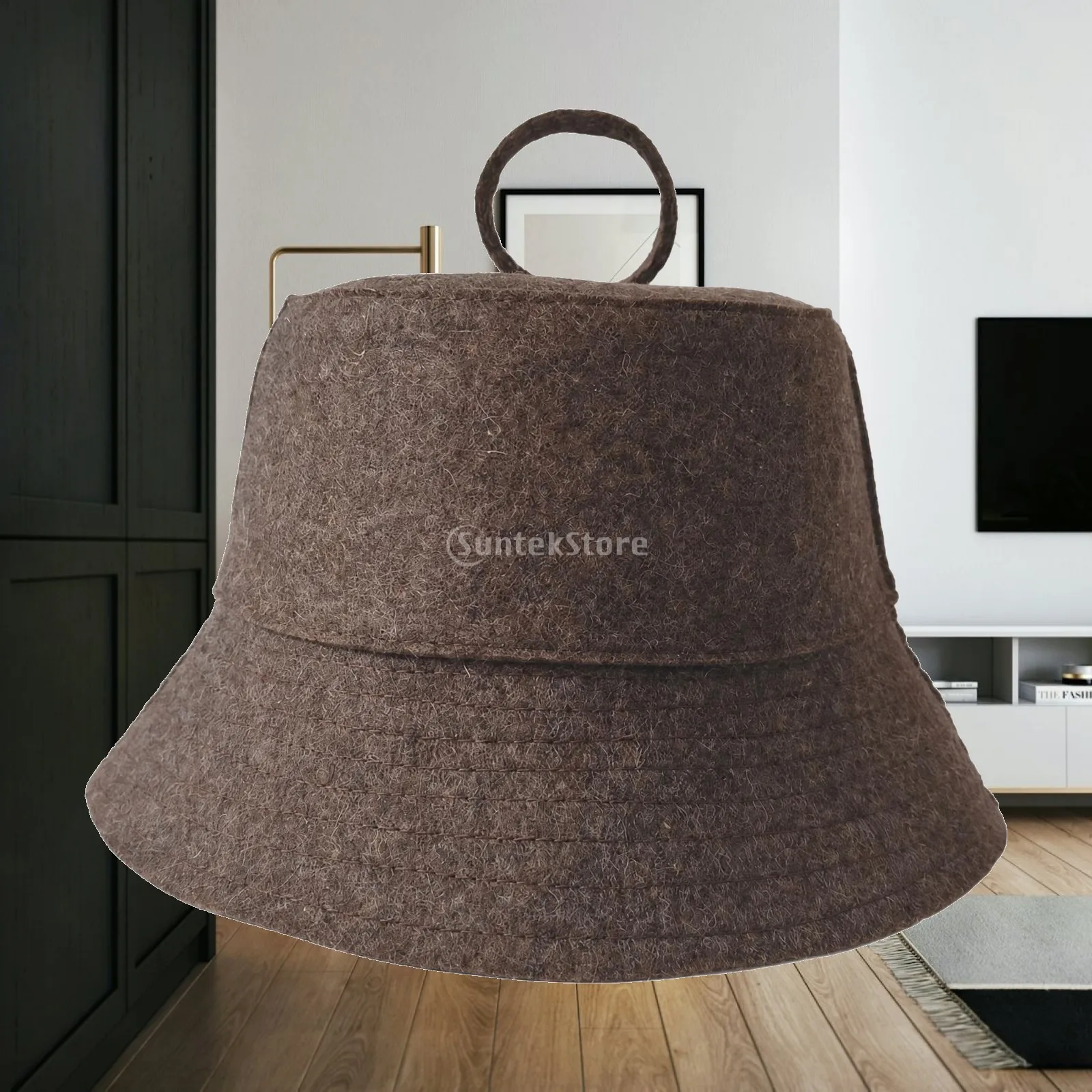 Wool Felt Sauna Hat for Home Relaxation Bucket Style Heat Resistant Cap with Loop