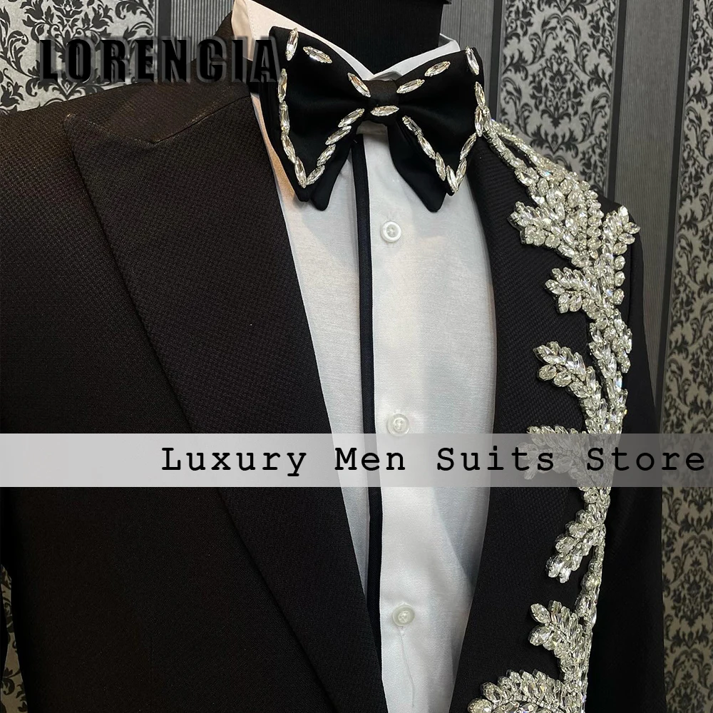 luxury Crystal Men Suits 2 Pieces Single Breasted Tuxedos Sparkly Wedding Groom Outfits Customized Blazer Pants zomerset heren
