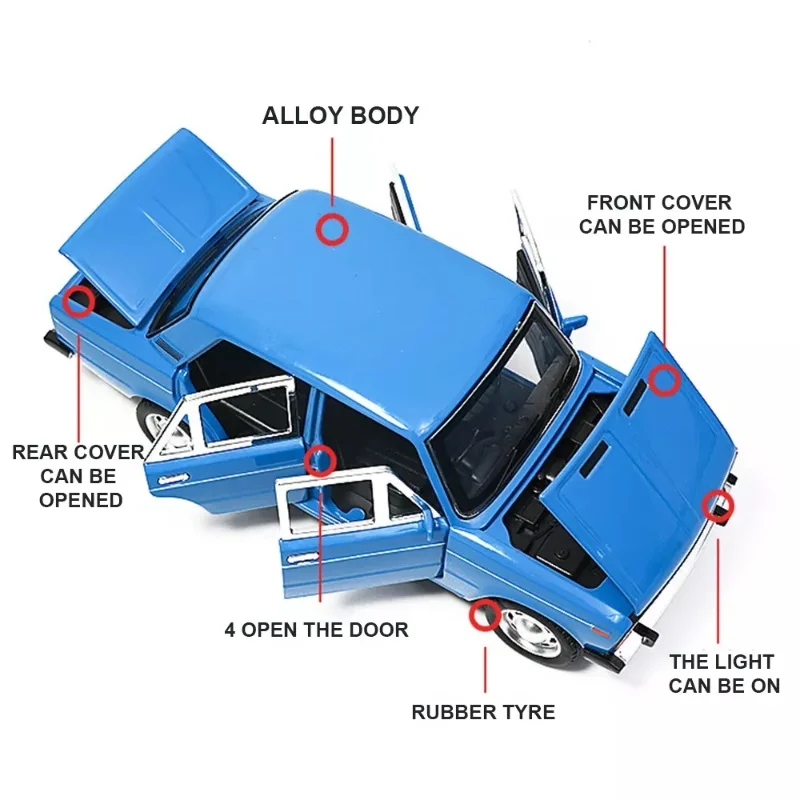 1:18 LADA Legering Model Auto Diecast Speelgoed Voertuigen Licht & Geluidseffect Auto Voor Kinderen Verjaardagscadeautos Jongens Speelgoed