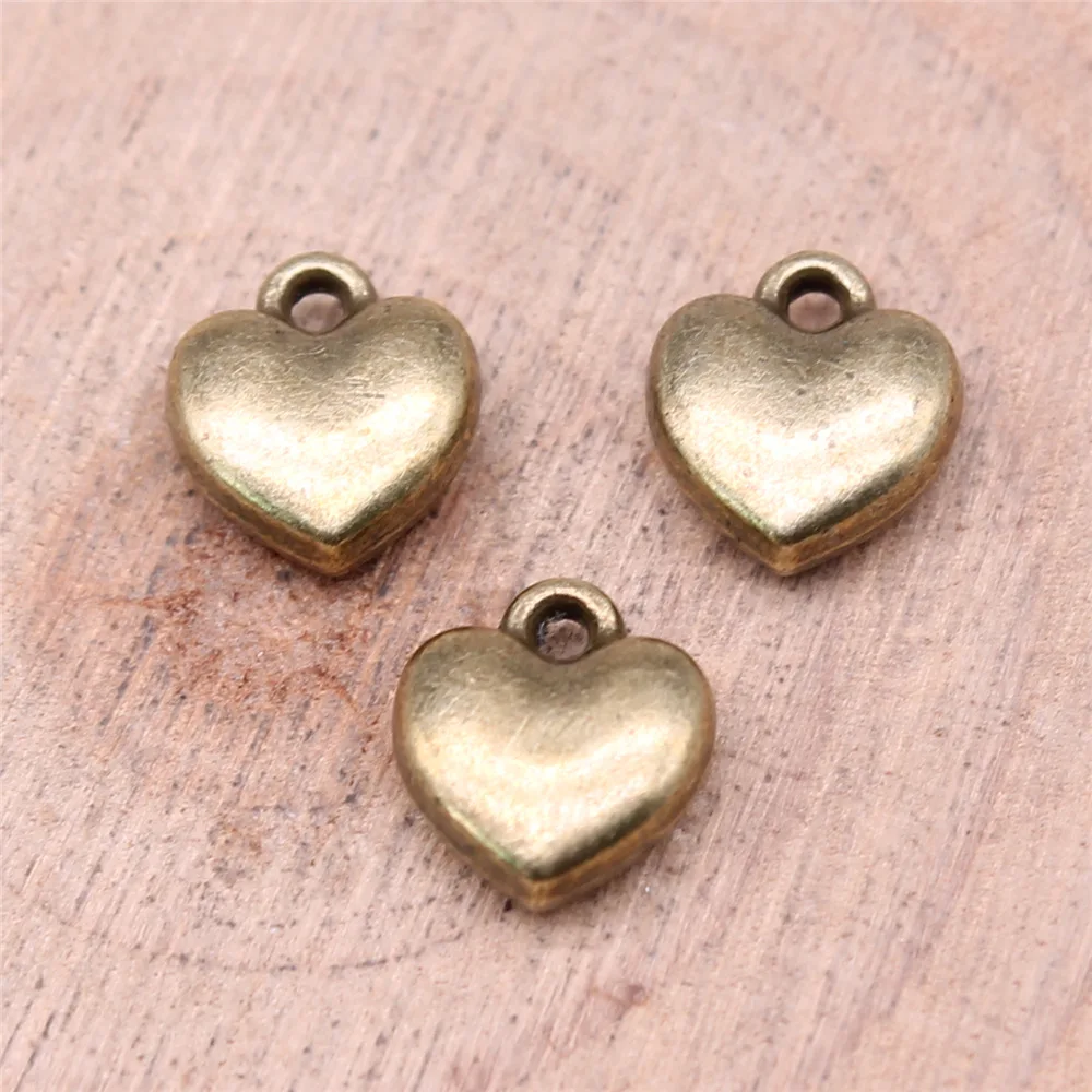 20pcs 9x8mm Antique Bronze Color 3D Heart Charms For Jewelry Making A13564