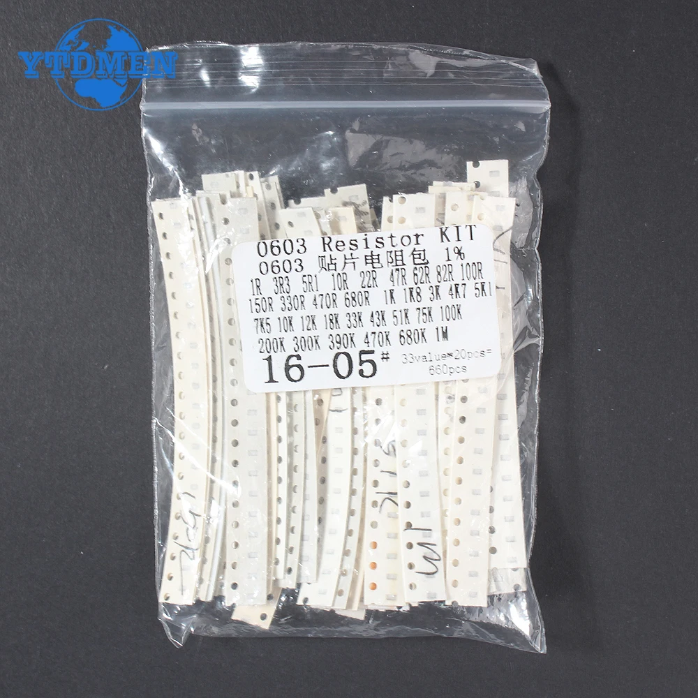 SMD 저항 0603 0805 1206 1% 저항 모듬 키트, 1 Ohm - 1M Ohm 칩 저항, 660PCs