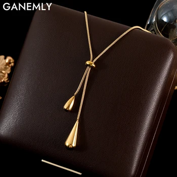 GANEMLY-collar con colgante de gota de agua de acero inoxidable 316L para mujer, cadena para el cuello con cordón a la moda, joyería chapada en oro de 18K, regalo