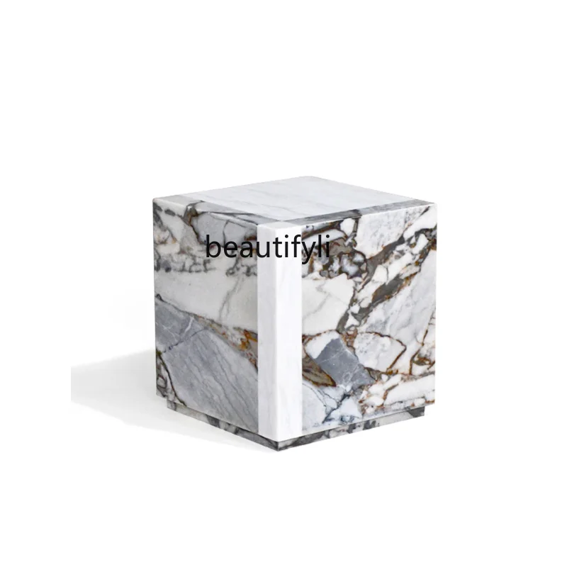 

Nordic Natural Marble Sofa Square Side Table Small Coffee Table Small Apartment Creative and Slightly Luxury Corner Table