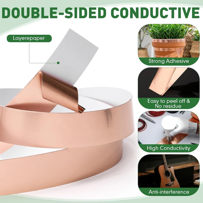 20m Copper Foil Tape Double-Sided Conductive For Stained Glass Guitar and EMI Shielding Electrical Repairs Jewlery Making Crafts