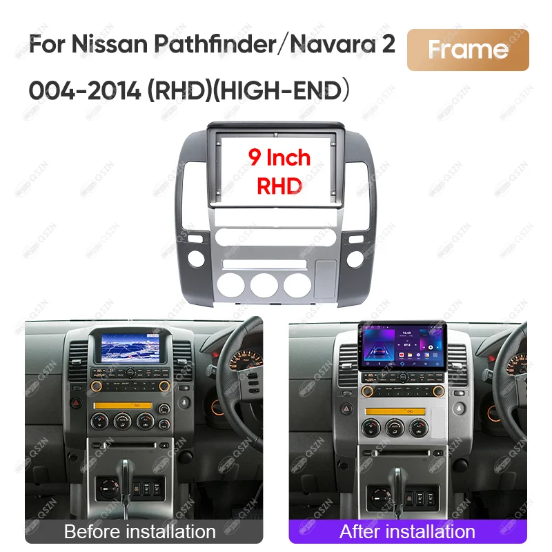 QSZN 2 Din 9INCH Car Radio Fascia For NISSAN PATHFINDER/NAVARA 2004-2014 RHD Stereo Audio Player Panel Frame (HIGH-END）