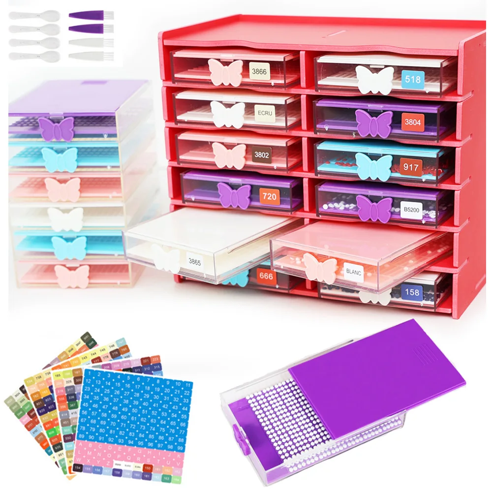 

12 Grid Drawer Diamonds Painting Art Tool Tray With Rack Diamond Embroidery Tary 5D Drill Plate Accessories Box Organizer Kit